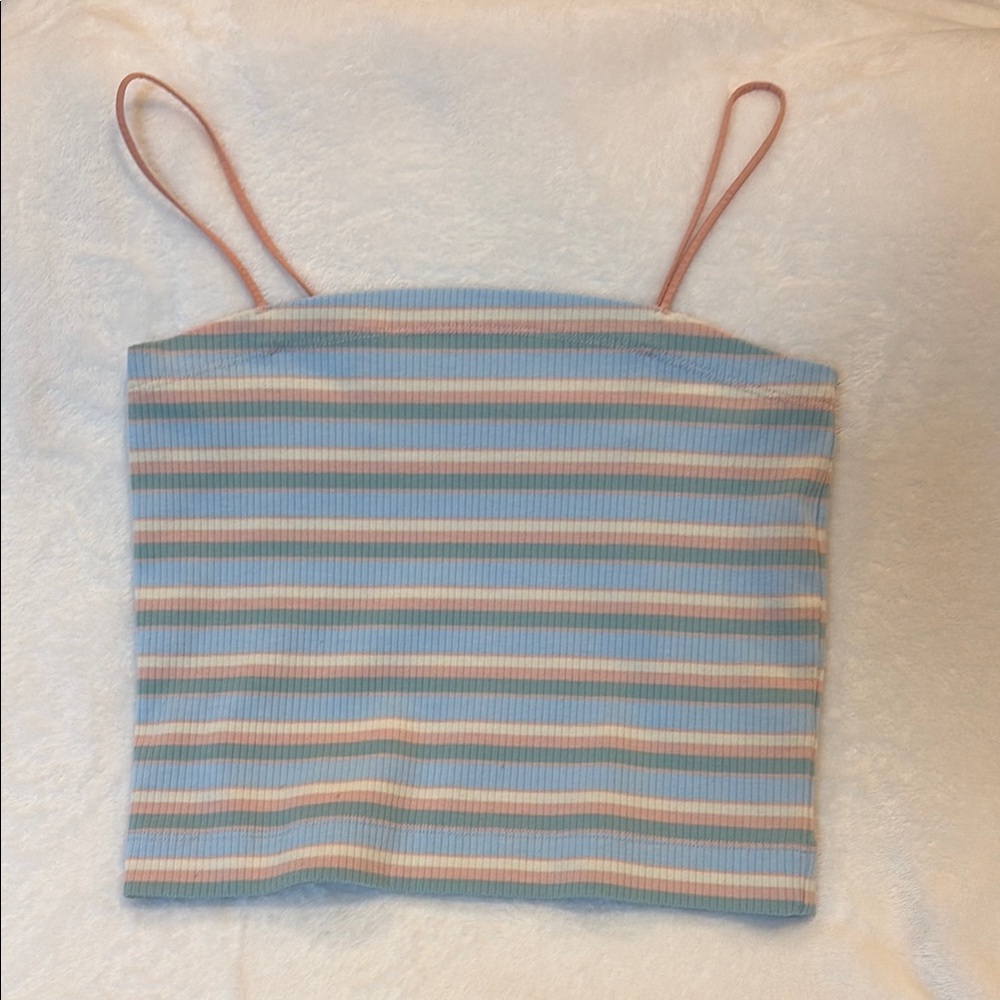 American Eagle Outfitters Blue and Pink Fitted Crop Camisole
